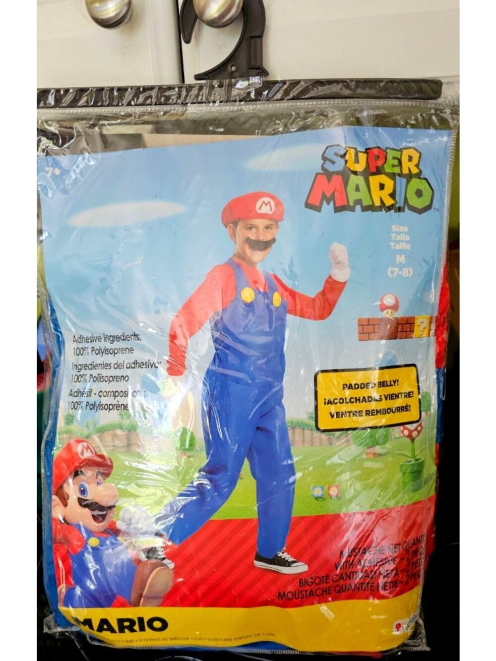 Super Mario Kids Costume 7-8 Gloves Plush Belly Jumpsuit Hat Halloween Boys Game